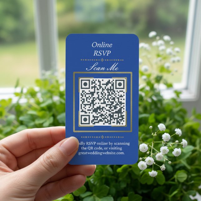 Cartão De Informações Royal Blue | Photo Online RSVP QR Code Wedding  (Royal Blue | Photo Online RSVP QR Code Wedding Enclosure Card)