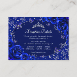 Cartão De Informações Royal Blue Silver Quinceanera Reception Details