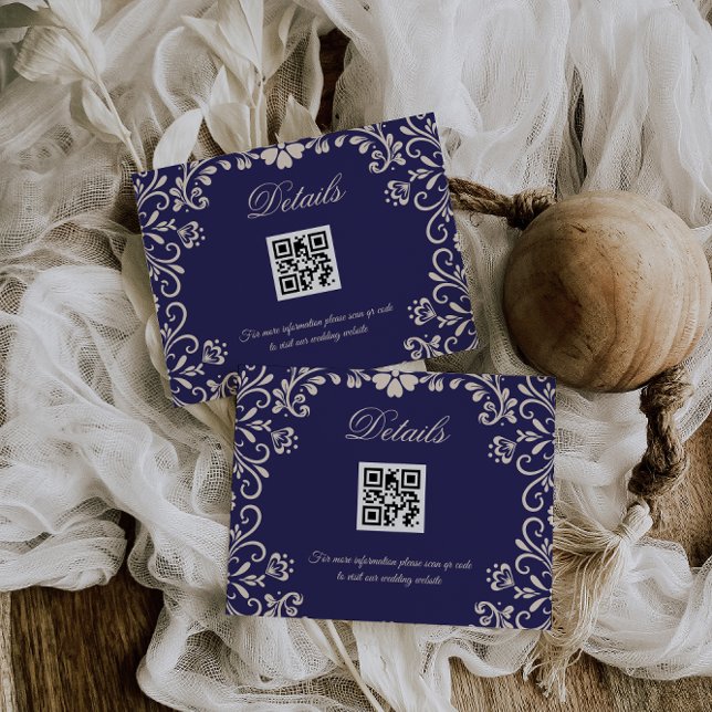 Cartão De Informações Royal Blue Wedding Qr code Details (Criador carregado)