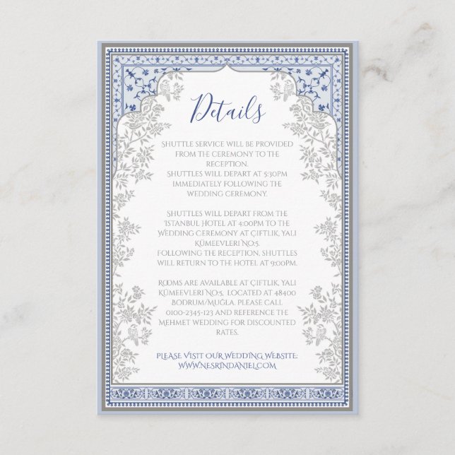 Cartão De Informações Royal Turkish Wedding Enclosure Card (Frente)