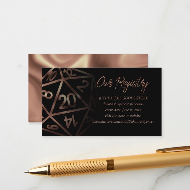 Cartão De Informações RPG Dice | Copper Fantasy Tabletop Gamer Registry (Frente/Verso In Situ)