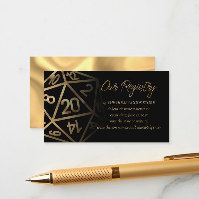 Cartão De Informações RPG Dice | Dourado Fantasy Tabletop Gamer Registry (Frente/Verso In Situ)