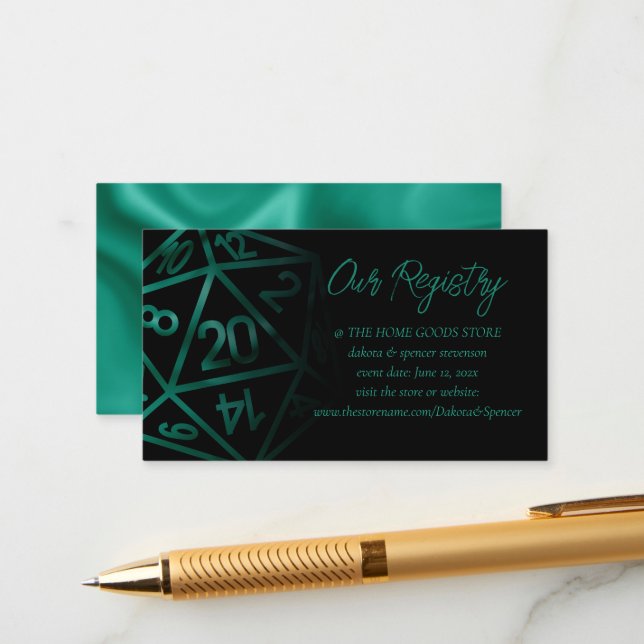 Cartão De Informações RPG Dice | Emerald Fantasy Tabletop Gamer Registry (Frente/Verso In Situ)