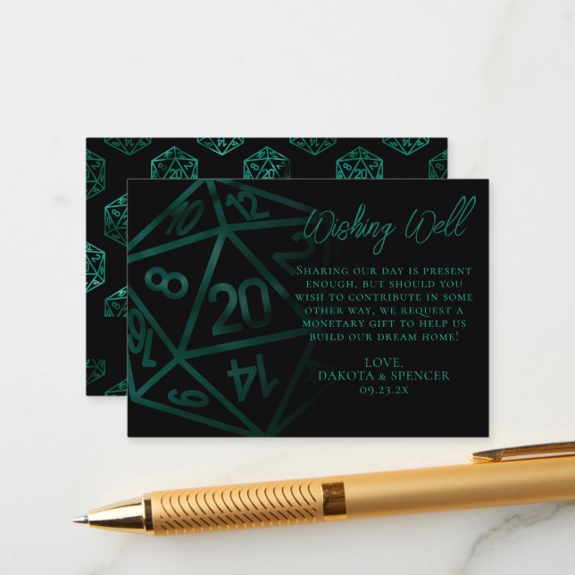 Cartão De Informações RPG Dice | Emerald Tabletop Gamer Desejando Bem (Frente/Verso In Situ)