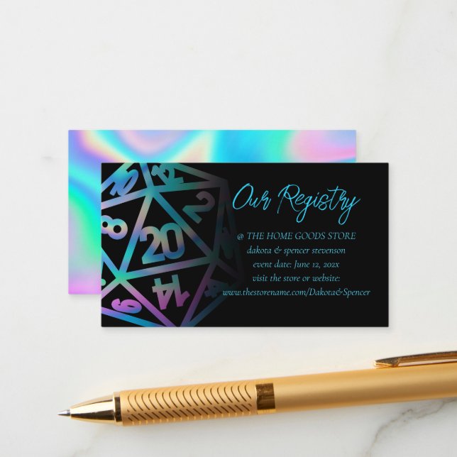 Cartão De Informações RPG Dice | Holo Fantasy Tabletop Gamer Registry (Frente/Verso In Situ)