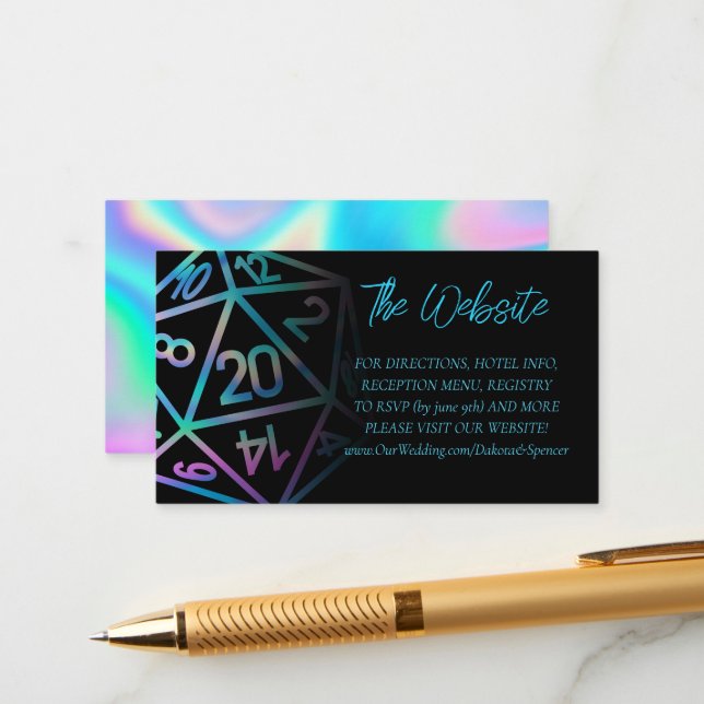 Cartão De Informações RPG Dice | Holo Fantasy Tabletop Gamer Website (Frente/Verso In Situ)