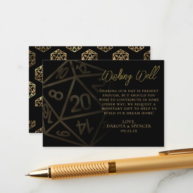 Cartão De Informações RPG Dice | Tabletop de Fantasia Dourada Desfrutand (Frente/Verso In Situ)