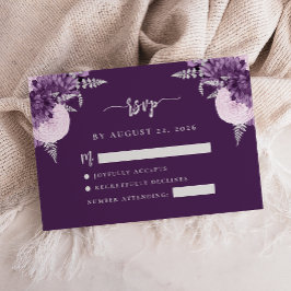 Cartão De Informações RSPV de casamento em letra florais prata lilás rox