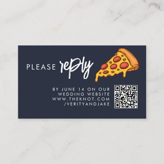 Cartão De Informações RSVP Azul-Marinho PIZZA Casamento Moderno Minimali (Frente)