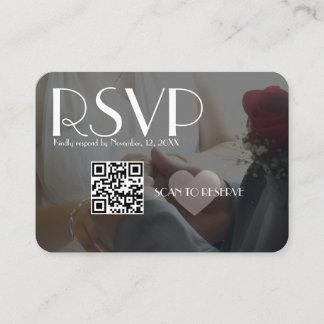 Cartão De Informações  RSVP Black Photo Heart QR Code Wedding