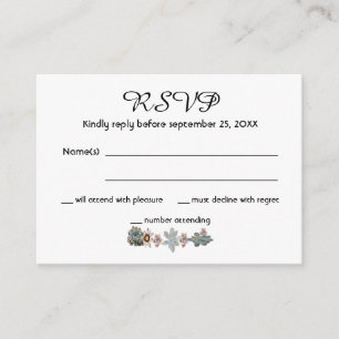 Cartão De Informações RSVP cactos de casamento flores suculentas brancas