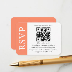 Cartão De Informações RSVP Coral e Branco de Casamento QR Moderno