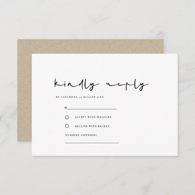 CARTÃO DE INFORMAÇÕES RSVP DE CASAMENTO BRANCO MÍNIMO NEGRO ELEGANTE SIM (Frente/Verso)