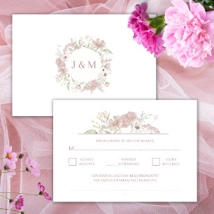 Cartão De Informações RSVP de Casamento Branco Tradicional de Flores Sel