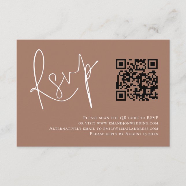 Cartão De Informações RSVP de Casamento Castanho Suave do Código QR de S (Frente)