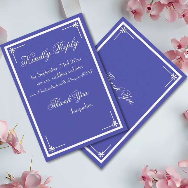 Cartão De Informações RSVP de Casamento Clássico de Script Elegante Azul (Beautiful Blue with Elegant White Script Classic Wedding RSVP Enclosure Card.)