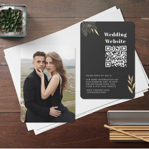 Cartão De Informações RSVP de Casamento Código QR Foto Dourada Preta M