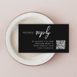 Cartão De Informações RSVP de Casamento | Código QR Na moda preto modern<br><div class="desc">Um simples cartão de cercado RSVP no website do casamento, em um estilo moderno de design minimalista, com tipografia clássica e um toque sofisticado em um fundo preto. O texto pode ser facilmente personalizado com seus nomes, site de casamento, código de QR digitalizável e mensagem para um único design de...</div>