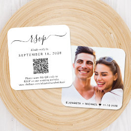 Cartão De Informações RSVP de casamento com código QR de foto moderna