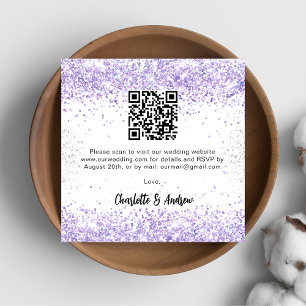 Cartão De Informações RSVP de casamento com código QR violeta branca