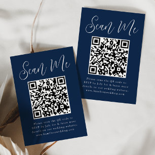 Cartão De Informações RSVP de casamento com QR Code em tom naval de scri