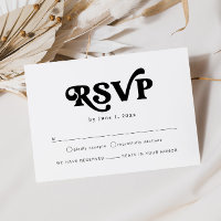 RSVP de Casamento de Boho Branco e Preto Retro Mod