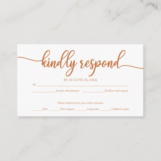 Cartão De Informações RSVP de Casamento de Caligrafia Branca e Cobre (Frente)