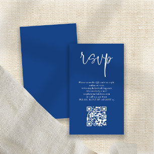 Cartão De Informações RSVP de Casamento de Código QR Azul de Script Bran