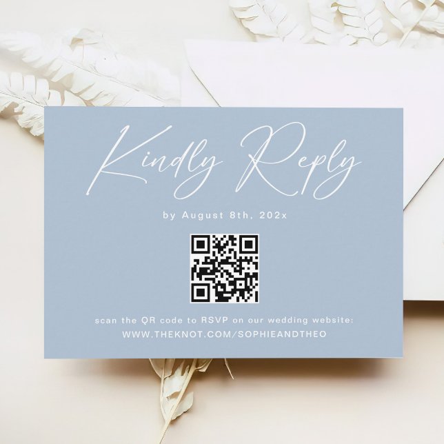 Cartão De Informações RSVP de Casamento de Código QR Azul-Elegante (Criador carregado)