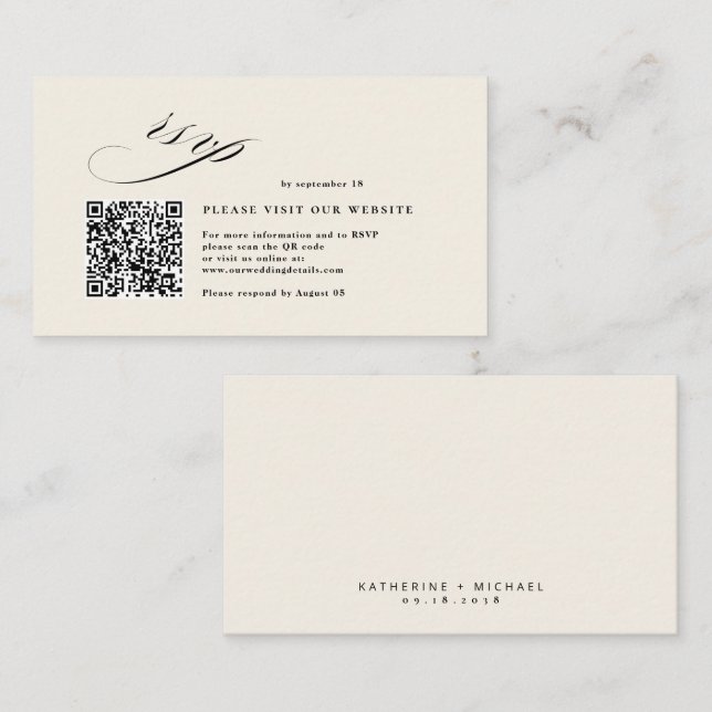 Cartão De Informações RSVP de Casamento de Código QR de Caligrafia Român (Frente/Verso)
