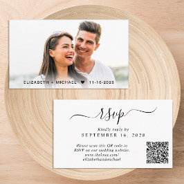 Cartão De Informações RSVP de Casamento de Código QR de Foto Chic