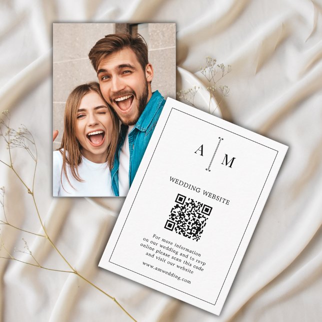 Cartão De Informações RSVP de Casamento de Código QR de Foto do Monogram (Criador carregado)