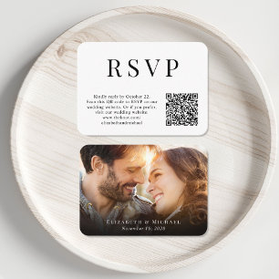 Cartão De Informações RSVP de Casamento de Código QR de Foto Moderna