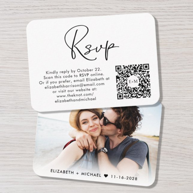 Cartão De Informações RSVP de Casamento de Código QR de Foto Moderna (Criador carregado)