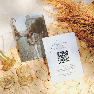 Cartão De Informações RSVP de Casamento de Código QR de Foto Moderna Ele