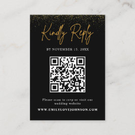 Cartão De Informações RSVP de Casamento de Código QR de Glitter Dourado