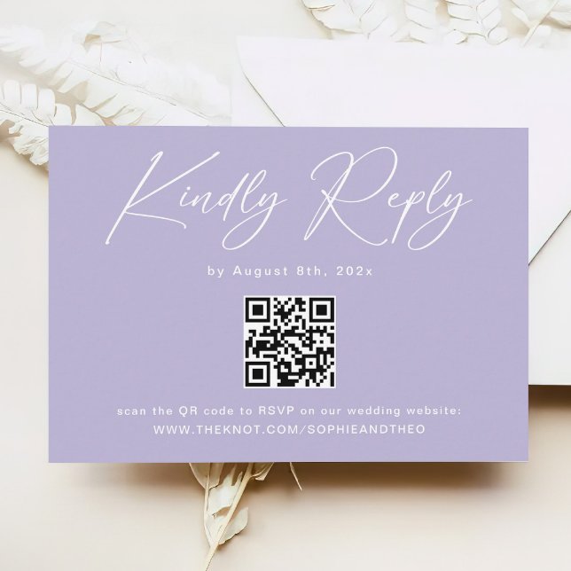 Cartão De Informações RSVP de Casamento de Código QR de Lavanda Roxo Min (Criador carregado)