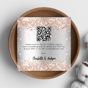 Cartão De Informações RSVP de casamento de código QR de rosa de prata