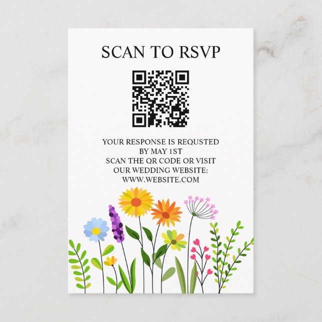 Cartão De Informações RSVP de Casamento de Código QR do Elegante Floral  (Frente)