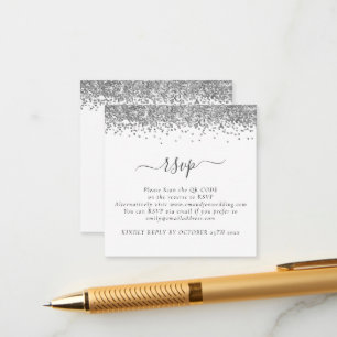 Cartão De Informações RSVP de Casamento de Código QR do Mini Glam Silver