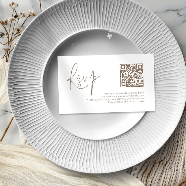 Cartão De Informações RSVP de Casamento de Código QR do Script Brown (Criador carregado)