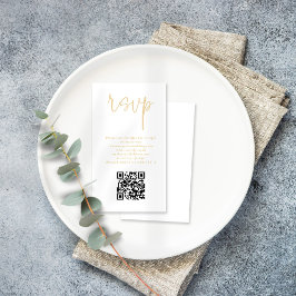 Cartão De Informações RSVP de Casamento de Código QR do Script Dourado d