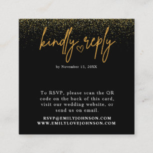 Cartão De Informações RSVP de Casamento de Código QR Dourado e Preto Rom