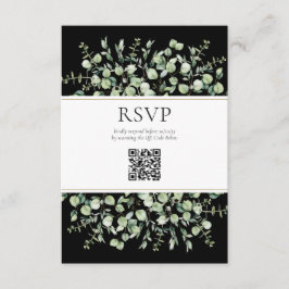 Cartão De Informações RSVP de Casamento de Código QR Eucalyptus Preto