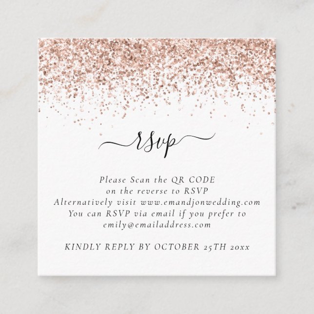 Cartão De Informações RSVP de Casamento de Código QR Glitter Dourado Min (Frente)