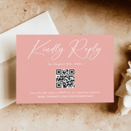 Cartão De Informações RSVP de Casamento de Código QR Rosa Elegante