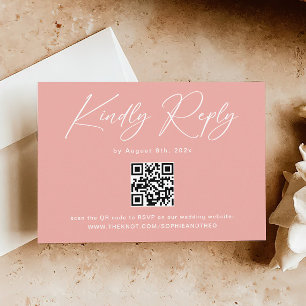 Cartão De Informações RSVP de Casamento de Código QR Rosa Elegante