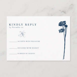 Cartão De Informações RSVP de Casamento de Desenho Floral Azul Elegante