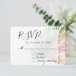 Cartão De Informações RSVP de Casamento de Folha Verde Rosa Tropical