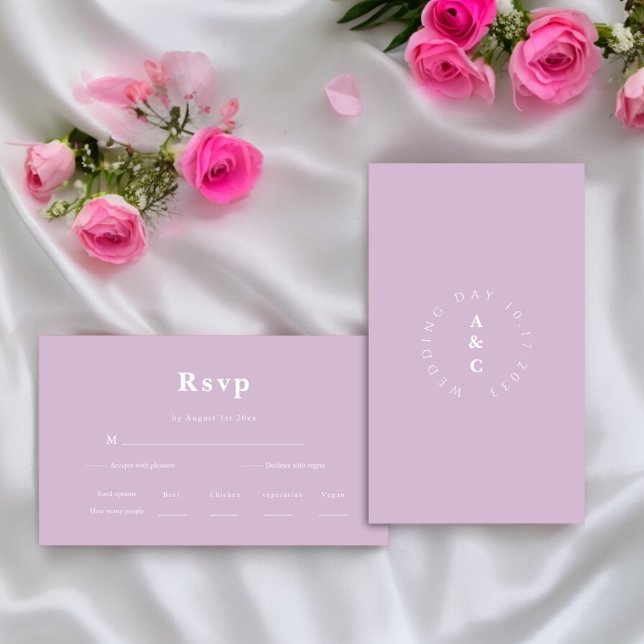Cartão De Informações RSVP de Casamento de Monograma simples mínimo (fun bold lilic  wedding rsvp card , mix and match wedding ststionary , editable ,downloadable ,
)